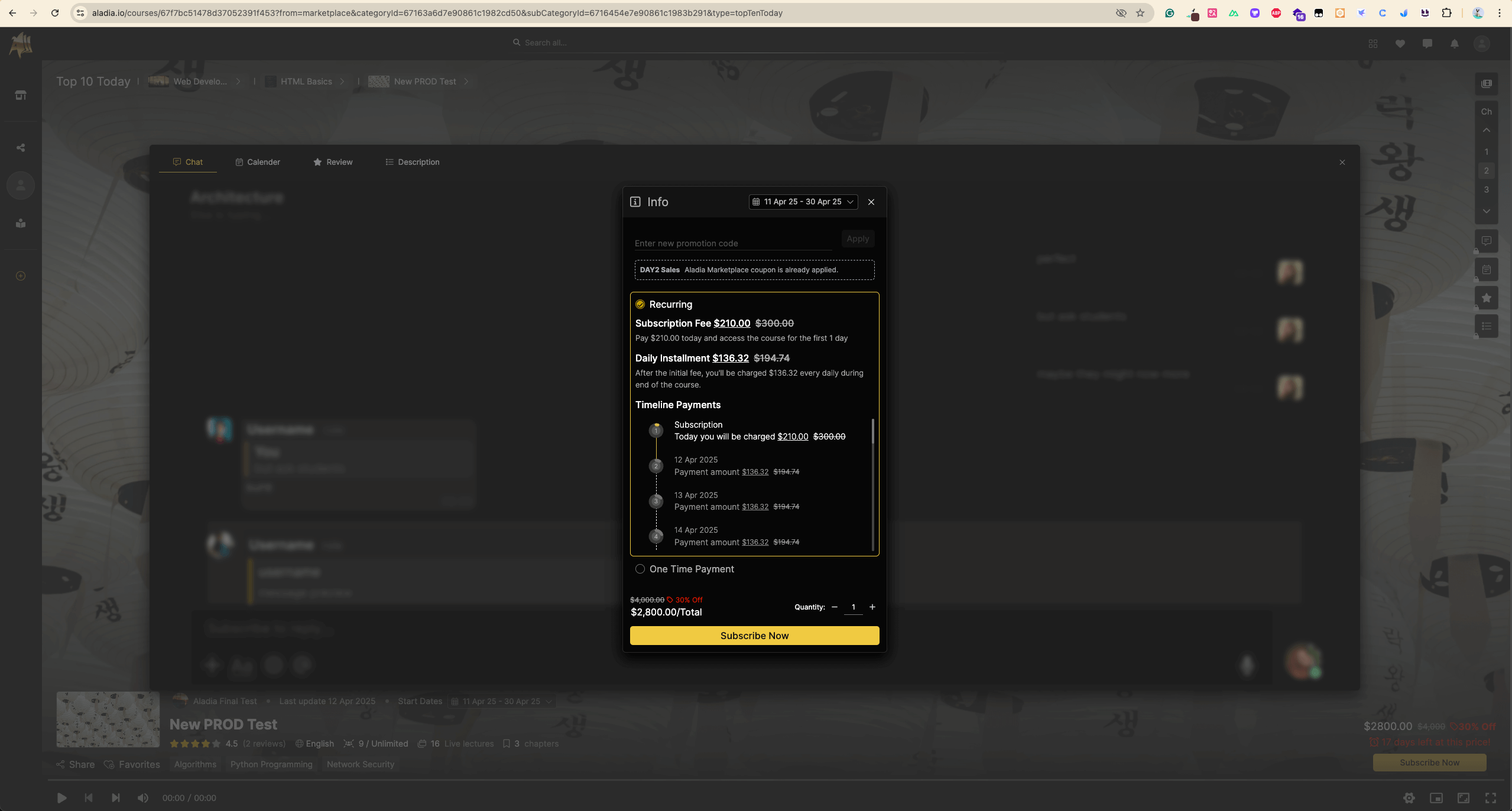 Plataforma de ensino online Aladia screen