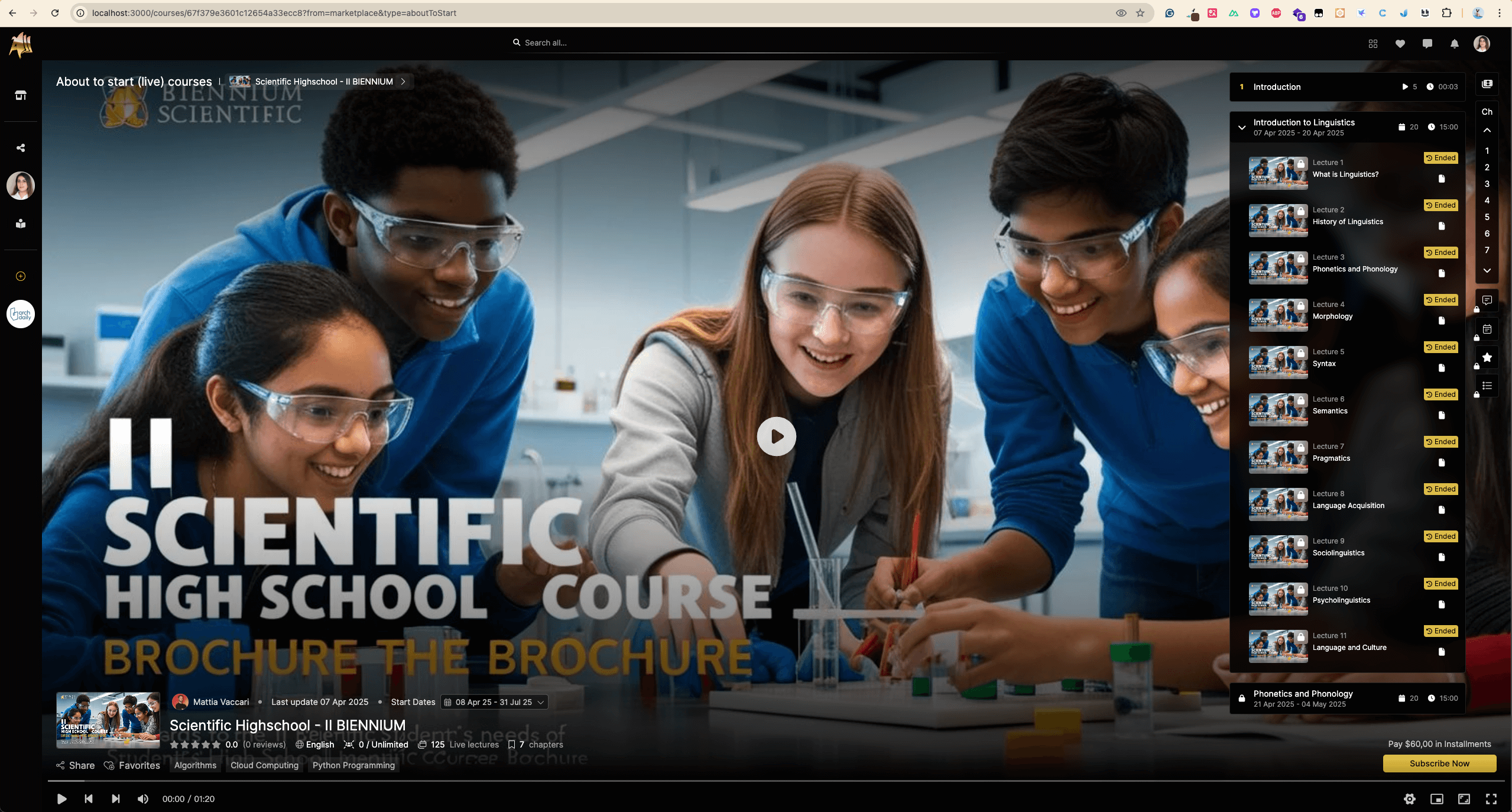Plataforma de ensino online Aladia screen