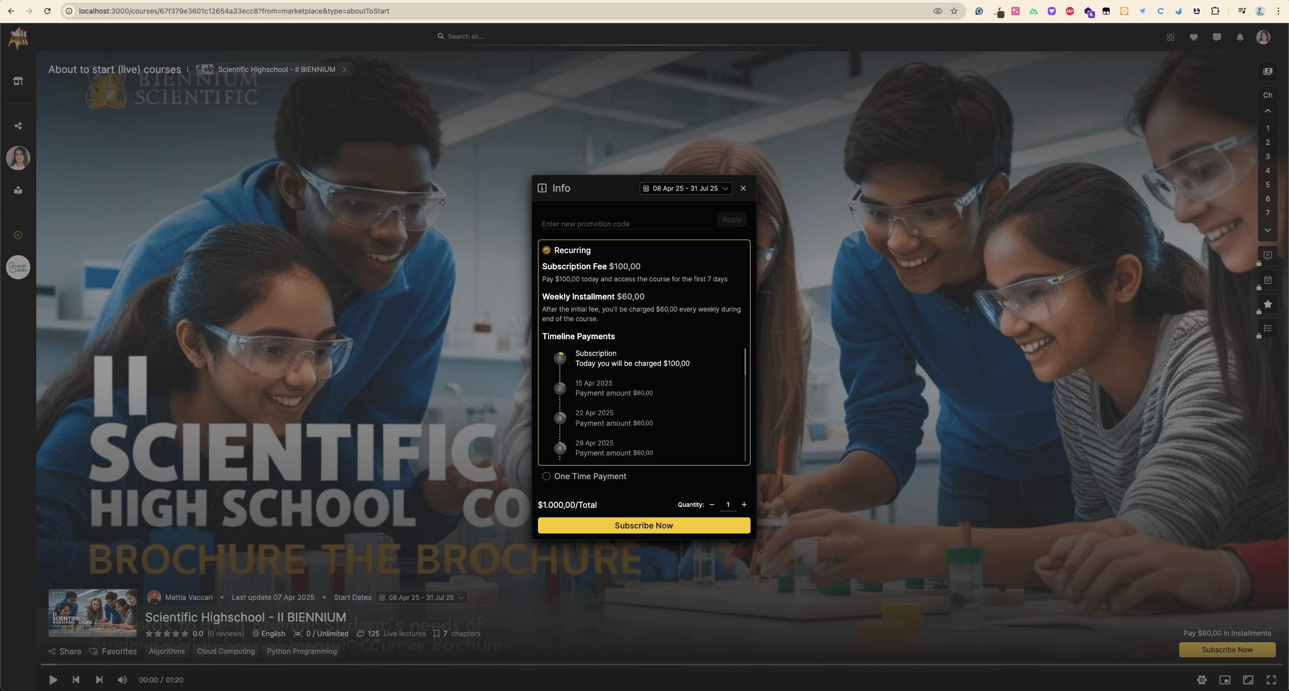 Plataforma de ensino online Aladia screen