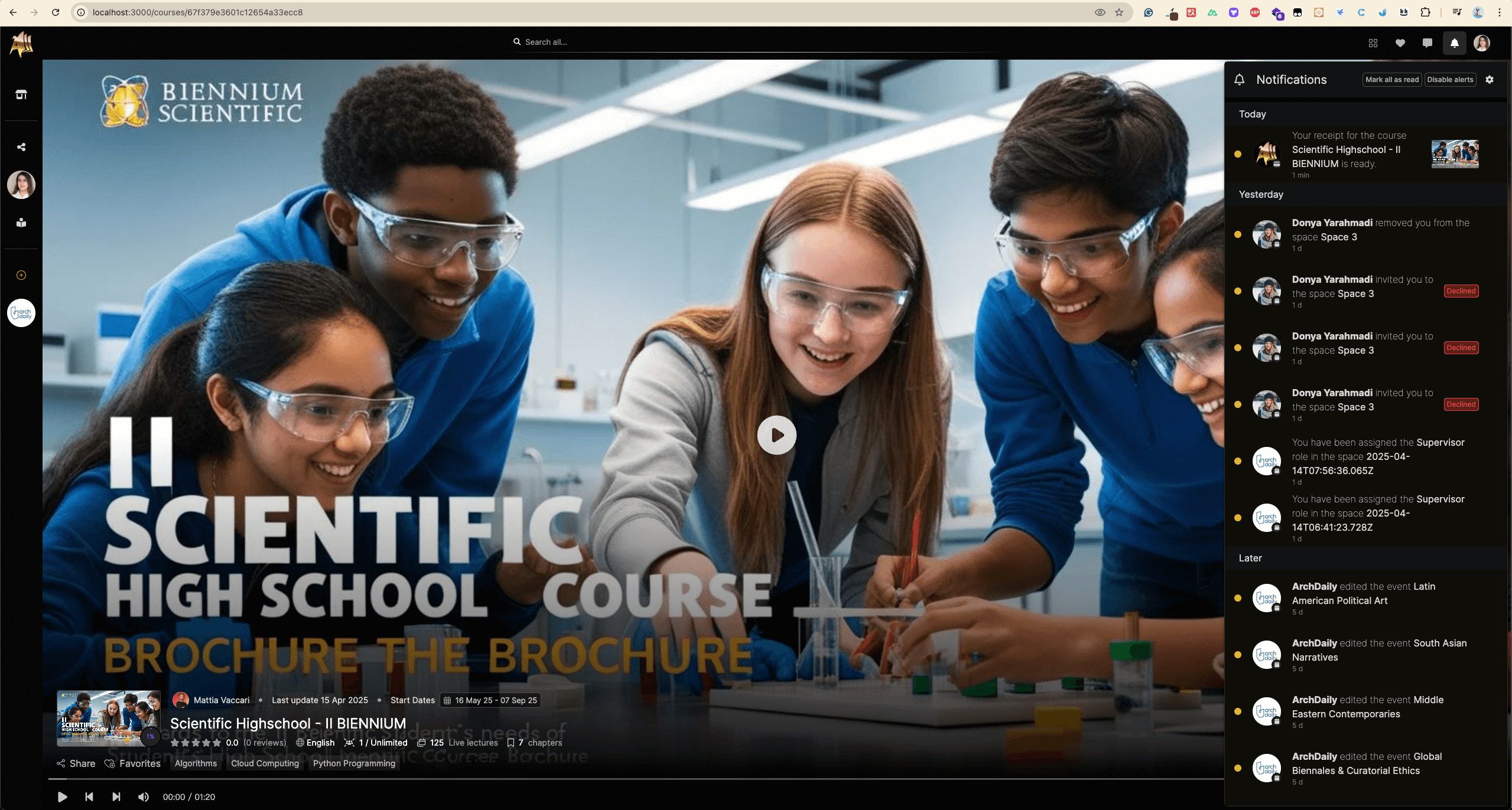 Plataforma de ensino online Aladia screen